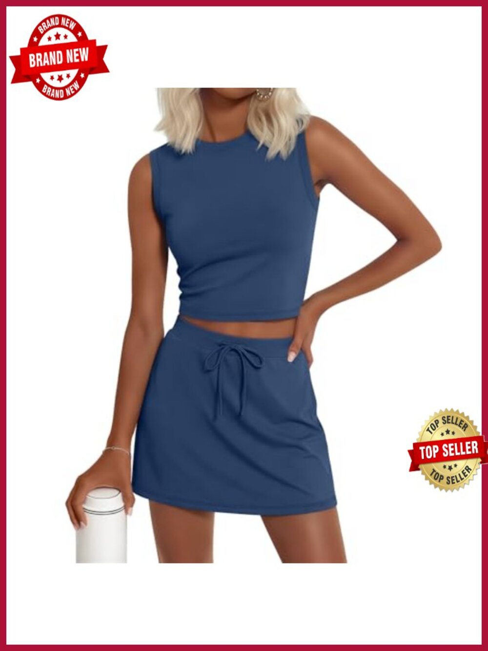 Women's 2 Piece Skirt Set Sleeveless Crop Top Skort Cotton Athletic Lounge